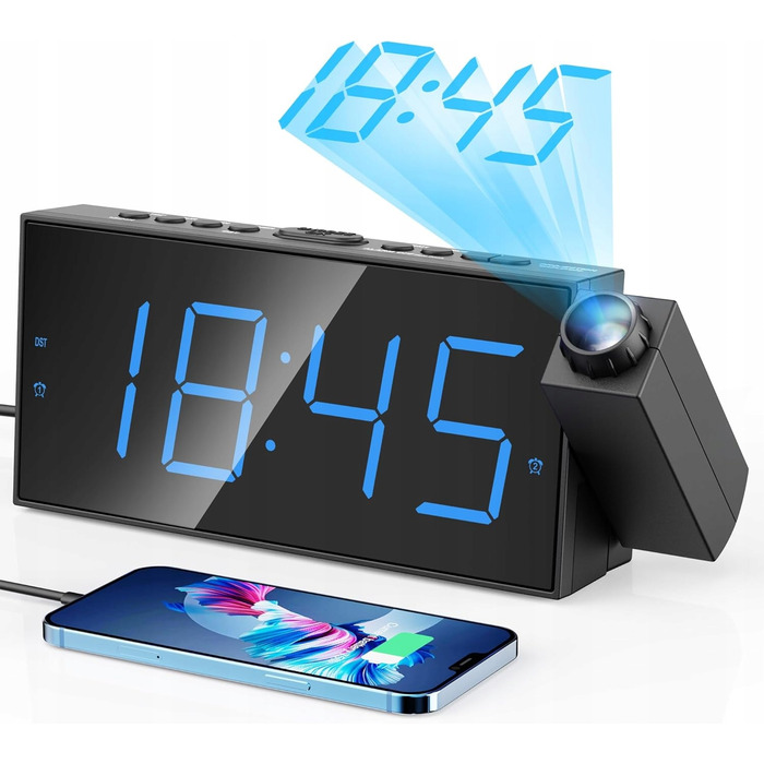 Цифровий будильник з проєктором та великим LED-дисплеєм, Mesqool