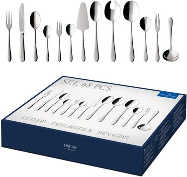 Villeroy & Boch – Oscar Tableware Set, 68 Pieces, 12 People, Dishwasher-Safe, Rustproof, Stainless Steel Cutlery, Dinner Cutlery, Cutlery Set, Knives, Forks, Spoons, Kitchen Cutlery Set, Stainless Steel