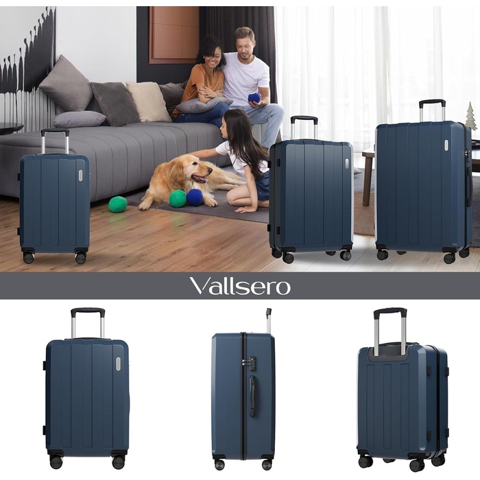 Набір валіз, багажний набір, ролери, валіза на коліщатках 5шт, ABS пластик, TSA замок, містить 1 велику сумку та 1 косметичку, 4 колеса, телескопічна ручка з алюмінію (рожеве золото), темно-синій