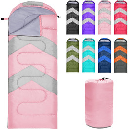 Zusentee 3-4 Season Sleeping Bag - Waterproof, Lightweight & Warm for Adults & Kids Camping, Hiking & Travel (Pink/Gray)