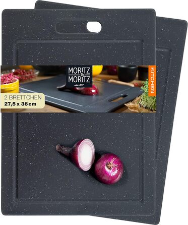 Набір з 2 дерев'яних обробних дощок Moritz & Moritz, 36 x 27,5 см, без BPA, з антиковзними ніжками, з отвором для захоплення, з жолобом для соку, кухонні дошки з гранітною текстурою