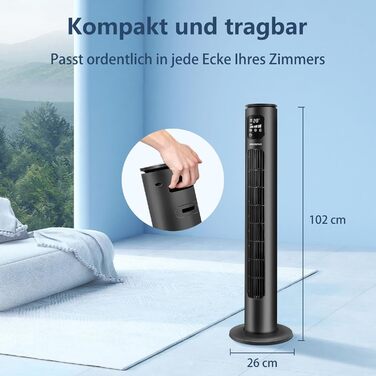 Вентилятор вежний Smart Aigostar 97 см з Wi-Fi, пультом, таймером 24 год, LED-дисплеєм та керуванням Alexa – 2 шт.