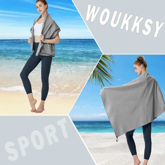 Рушники з мікрофібри для пляжу, сауни, фітнесу та йоги (2 шт. 180x80см + 80x40см)