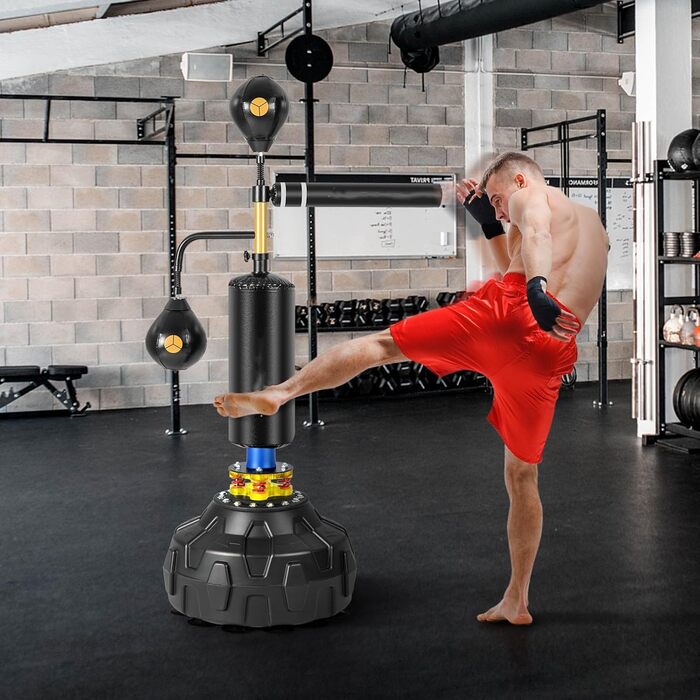 GYMAX Box Speed Trainer: регульована Standboxsack з 2 рефлекс-м'ячами та 360° поворотним кріпленням, заповнюється піском/водою, для боксу, муай-тай, MMA (дорослих та підлітків)