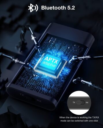 BlitzMax Bluetooth 5.2 Передавач/Приймач Bluetooth, 2-в-1 Аудіо Адаптер, Mini 3.5mm, Портативний, Dual Link для ПК, TV, Авто, Авіації та Динаміків