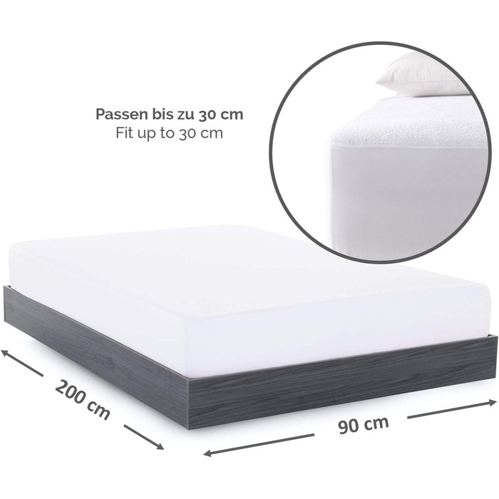 Alreya Waterproof Mattress Protector Breathable Cover with All-Round Cover 90 cm x 200 cm (2-Pack) Mattress Topper without Crinkling, Cotton Mattress Protector
