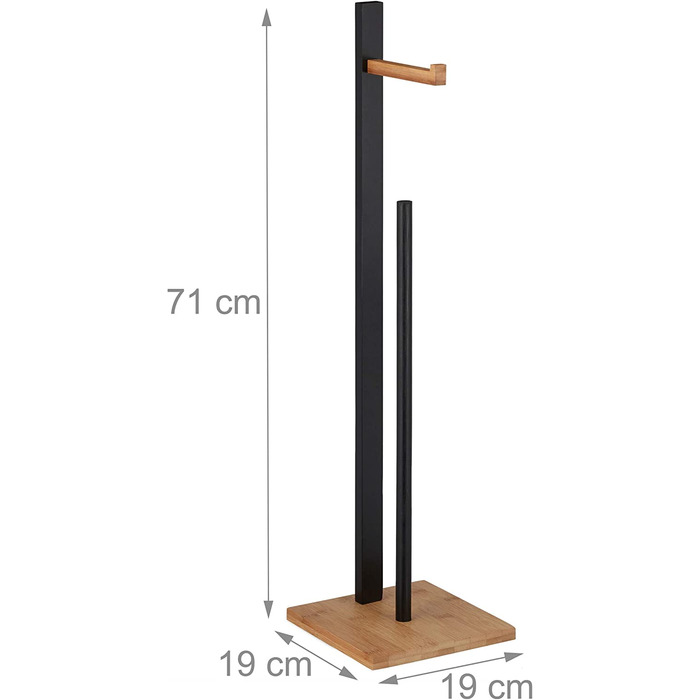 Relaxdays Freestanding Toilet Paper Holder, Bamboo, with Spare Roll Holder, 5 Rolls, HxBxT: 71x19x19 cm, Black-Natural, 1 Piece