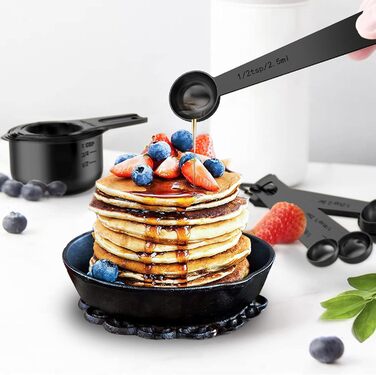 Wildone Measuring Cups and Spoons Set, Stainless Steel, Nesting, Metal Measuring Cups and Spoons for Cooking and Baking, 21-Piece, Black