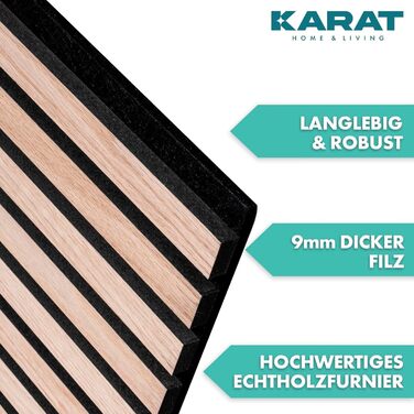 Акустичні настінні панелі KARAT з натурального шпону дуба (White Oak), ламелі з дерева та фетру для шумоізоляції та звукопоглинання, 118 x 60 см