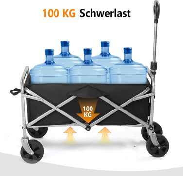 Візок складаний Bonnlo Bollerwagen 100 кг, оксфорд 600D, чорний - для кемпінгу, покупок, саду