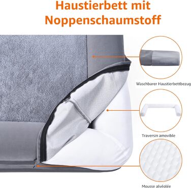 Amazon Basics Foam Pet Bed for Dogs and Pets with Removable Cover, Gray, 76 x 51 x 16 cm (L x W x H)