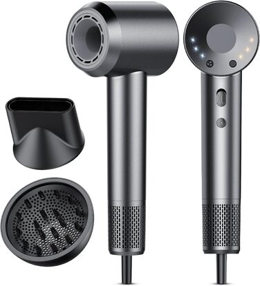 Фен Haartrockner з іонізацією 160 000 об/хв, 200 млн негативних іонів, термоконтроль, з насадкою-дифузором, сірий