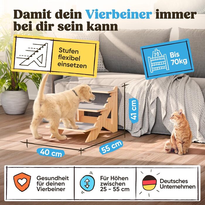 AMAZING Dog Stairs for Small, Medium, and Large Dogs, Cats. 3 Steps | Pet Stairs, Young and Old Cats | 40 cm High for Sofa, Bed | Gentle on Joints Alternative to Dog Ramps (Flexible)