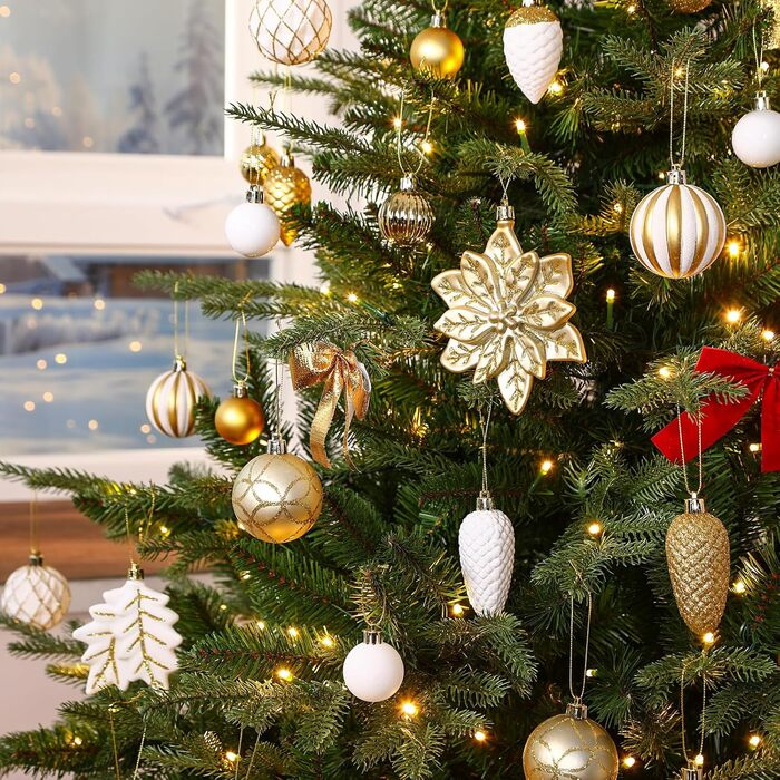 Набір прикрас для ялинки Shareconn: 106 шт. у 24 кольорах, міцні ялинкові кулі, декор для ялинки, святкування, весілля (шампань-золото та білий)