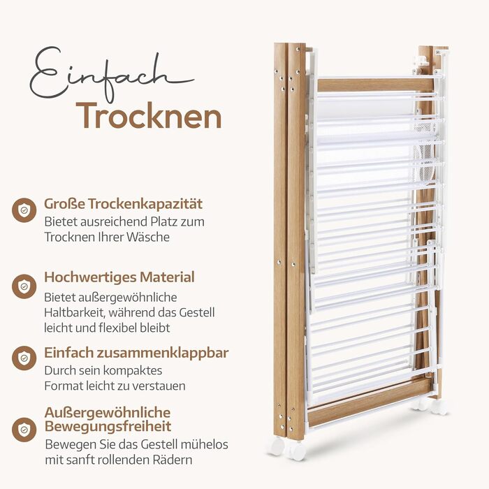 Металева сушарка для білизни Meisterhome® з 30 метрами мотузок, розкривні крила, економія місця, для одягу та рушників - біла