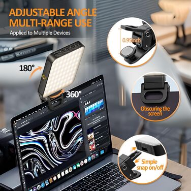 LED світло для селфі з магнітним кріпленням 128 LED, 3000K-6500K, 3 режими, 2000mAh, CRI 95+, для iPhone, iPad, камери, ноутбука, TikTok, відеозйомки, Vlog, чорний