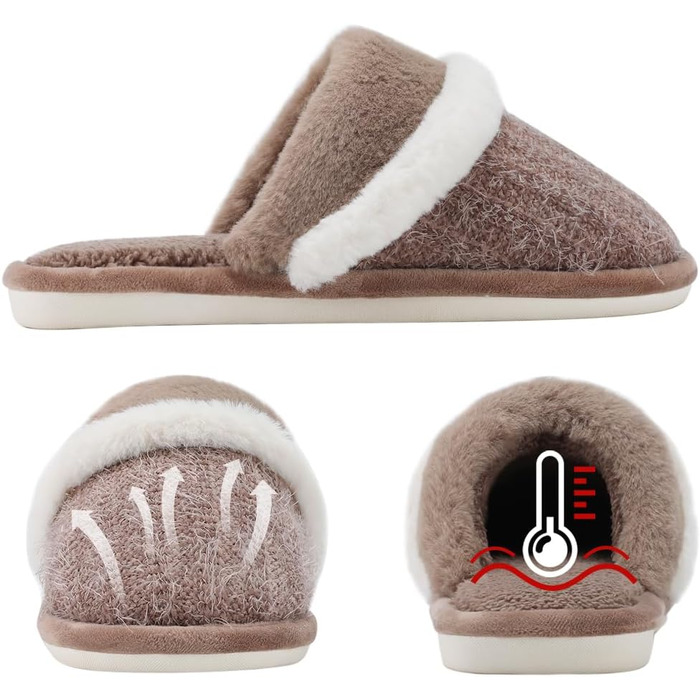 Теплі халати для дому жіночі та чоловічі зимові - м'які та зручні капці з меморі-піною, антиковзкі халати для холодної погоди, стильні та елегантні шльопанці, чудовий подарунок, коричневий, 42/43 EU