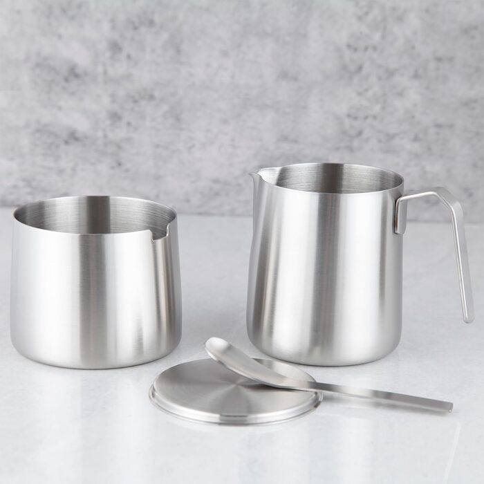 Stainless Steel 304 Creamer and Sugar Bowl Set with Spoon, Coffee Serving, Silver