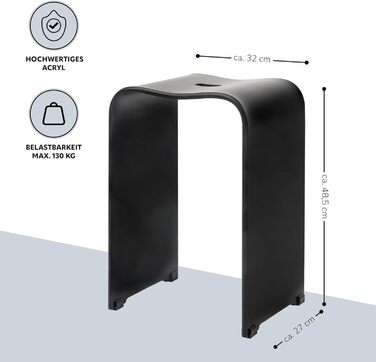Bremermann Bath Stool, Acrylic Shower Stool, approx. 33 x 27.5 x 48 cm (W/D/H), with handle recess, ergonomically shaped, maximum load capacity 130 kg (matte black)