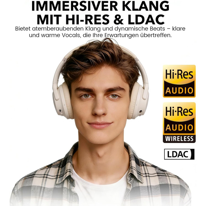 Навушники бездротові 1Mii AI Y8+ Bluetooth 6.0 з активним шумозаглушенням LDAC, 100 годин роботи, бежеві