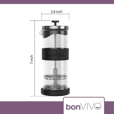 bonVIVO FOMO ручний спінювач молока, скло та нержавіюча сталь, 400 мл, сріблястий