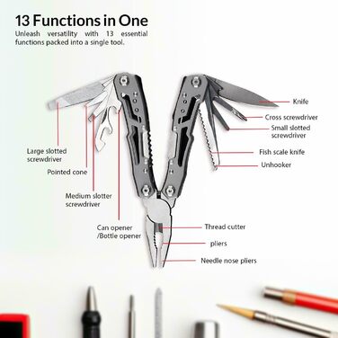 Мультитул 14-в-1 з плоскогубцями, ножем, викрутками, відкривачкою для пляшок та нейлоновим чохлом – компактний та надійний багатофункціональний інструмент для кемпінгу, відпочинку на природі, надзвичайних ситуацій та домашнього використання