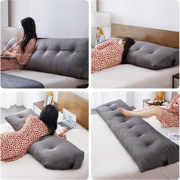 Підпорука для спини SLIGUY: трикутна подушка для ліжка, дивана, читання (120 x 50 x 20 см, сірий)