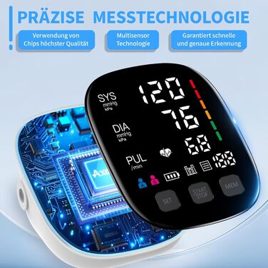 Тонометр на плече з великим LED-дисплеєм, визначення аритмії, вимірювання пульсу та індикатор ризику, 2×199 місця пам'яті, USB-порт, манжета 22-42 см