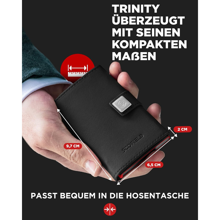 Чоловічий гаманець SF SCOFIELD з відділом для монет | Тонкий гаманець на 9-11 карт | RFID захист | Гаманець для чоловіків | Smart гаманець | Чоловіче портмоне | Чорний - Вогняно-червоний | Мюнцфах Max