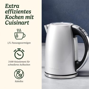 Cuisinart Multi-Temp Kettle | Fast Boiling | Cordless | Stainless Steel Finish | 1.7L Capacity | Adjustable Temperature | Removable, Washable Anti-Scale Filter | Brushed Stainless Steel Variable Temp 1.5L Stainless Steel Brushed