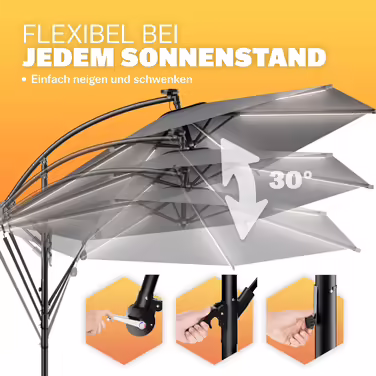 Kingsleeve® Canopy Umbrella LED Lighting UV Protection 80+ Solar Stand Protective Cover 350cm Large Crank Balcony Terrace Garden Umbrella Parasol