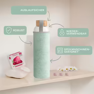 waterdrop® Mother's Day Gift Set - Glass Bottle 1 Liter incl. 18 sugar-free Drops - Gift for Women - Sampler Pack with Water Bottle, Flavor Drops & Vitamins - Carbonated Water Suitable Bottle