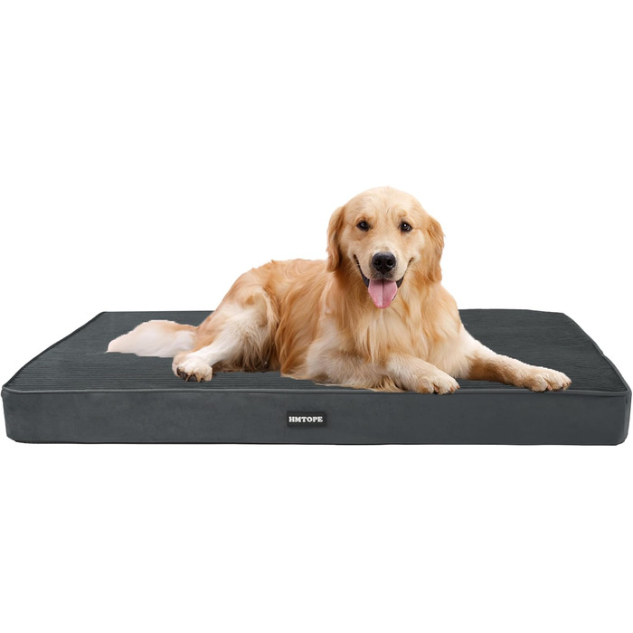 HMTOPE Orthopedic Dog Bed, 10cm Thick Dog Cushion for Medium and Large Dogs, Removable and Washable Dog Mat, Non-Slip Bottom, Waterproof Inner Lining, 112 cm, Dark Grey