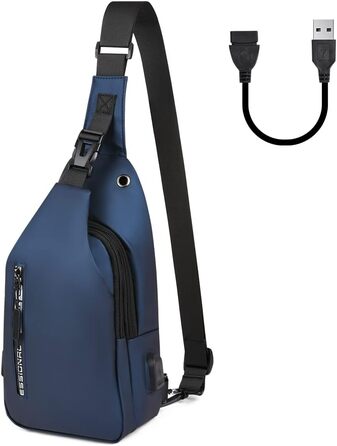 Чоловіча нагрудна сумка через плече, Oxford-тканина, USB-порт для зарядки, водонепроникна, для спорту, роботи, велосипеда, подорожей (Синій #4)