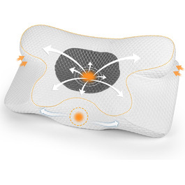 Ортопедична подушка Gaethra з Memory Foam для шиї, регульована висота, 63 x 34 x 9/12 см, білий