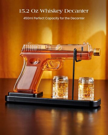 Kollea 15 Oz Gun Whiskey Decanter and 2.0 Oz Glasses Set, Whiskey Dispenser for Schnapps, Bourbon, Whiskey Gift Sets for Men, Fathers, Brothers, Unique Gifts for Father's Day, Birthday, Anniversary