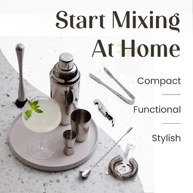 Набір для коктейлів Modern Mixology 21 предмет, стійка, професійний барний набір: шейкер, мірний стакан, ситечко, ложка, пінцет, відкривачка, мадлер (срібний, темно-коричневий)