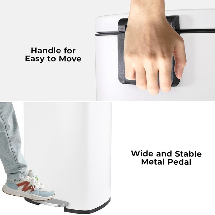 Відро для сміття LIFERUN 30л з кришкою, з м'яким закриттям, сталеве, з внутрішнім відром, для кухні, ванної кімнати, офісу