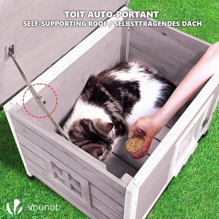 Будинок для котів Vounot® з асфальтовим дахом, вулиця, 57 x 45 x 43 см (Сірий)