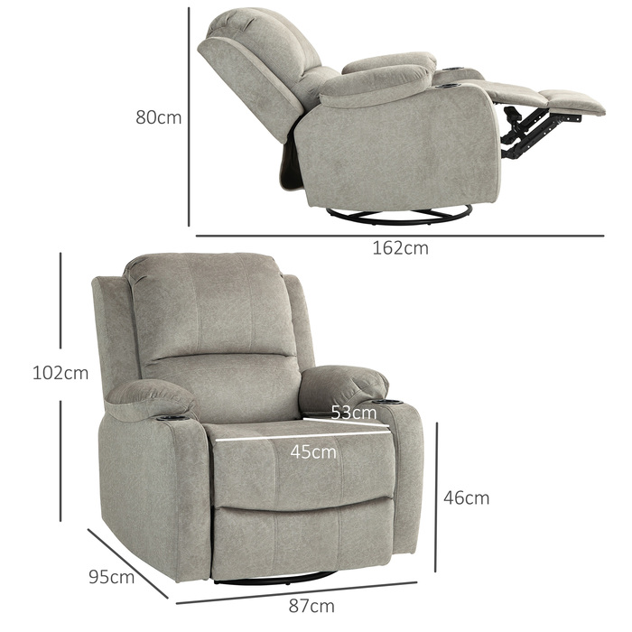 HOMCOM Electric Reclining TV Chair, 360° Swivel, Rocker Function, Pocket Spring, Footrest, Cup Holder, Brown