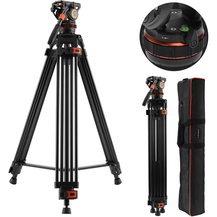 Штатив для камери K&F CONCEPT VA3+BV10: професійний відеоштатив з поворотним кріпленням, 184 см, для DSLR та відеокамер
