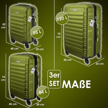 KESSER® 3-Piece Hard Shell Luggage Set - Hard Shell Suitcase - Trolley Case - Travel Suitcase - Luggage Set - Rolling Suitcase - Lock - 4 Wheels - ABS Hard Shell - Telescopic Handle - M-L-XL (Khaki)