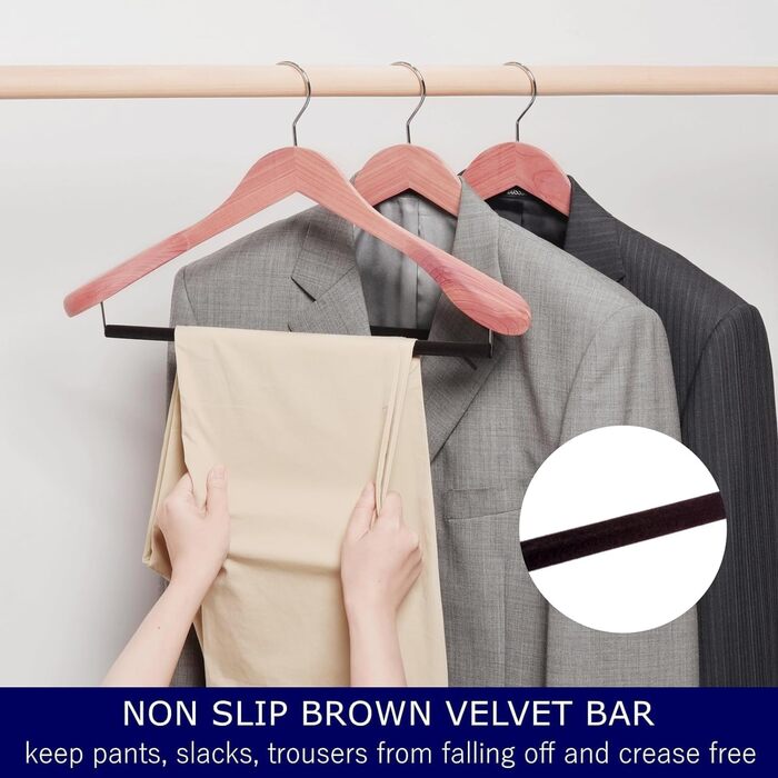 Amber Home 5-Piece 44.5cm Cedar Wood Clothes Hangers with Wide Shoulders (5.8cm), Natural Cedarwood Hangers with Round Bar for Suit, Jacket, Coat, Shirt, Pants