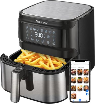 Аерофритюрниця Proscenic T21 5,5 л XXL з додатком та голосовим керуванням, 1700 Вт, цифровий LED-дисплей, функції попереднього нагріву, таймера та підтримки тепла, без олії, легке керування
