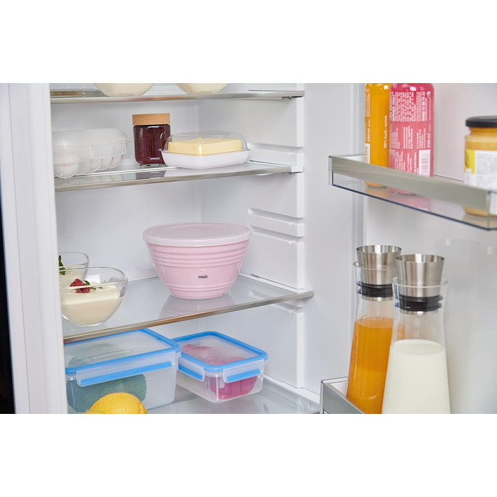 Emsa K32517 Prep&Bake Plastic Mixing Bowl 1.7 L | with a preserving lid for refrigerator storage | non-slip base | perfect stability when mixing | dishwasher safe | Pink
