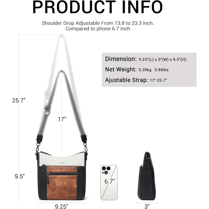 Сумка жіноча крос-боді Shrrie з екошкіри, чорно-коричнево-біла, з ременем для подорожей