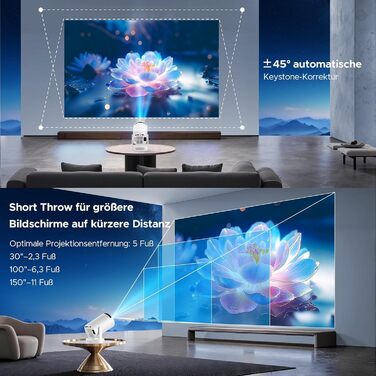 Портативний проєктор Mini Beamer з динаміком: 1080P/4K, WiFi 6, Bluetooth 5.0, автоматичне корегування трапецеїдальних спотворень, 220° обертання, для домашнього кінотеатру та використання на вулиці