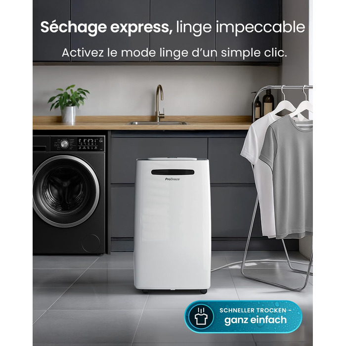 Про Breeze - відбійник повітря 20 л/24 год. Підходить для приміщень до 30 м². 4 режими роботи, цифровий дисплей, шланг для зливу, функція сушіння білизни, таймер. Захист від вологи та плісняви.