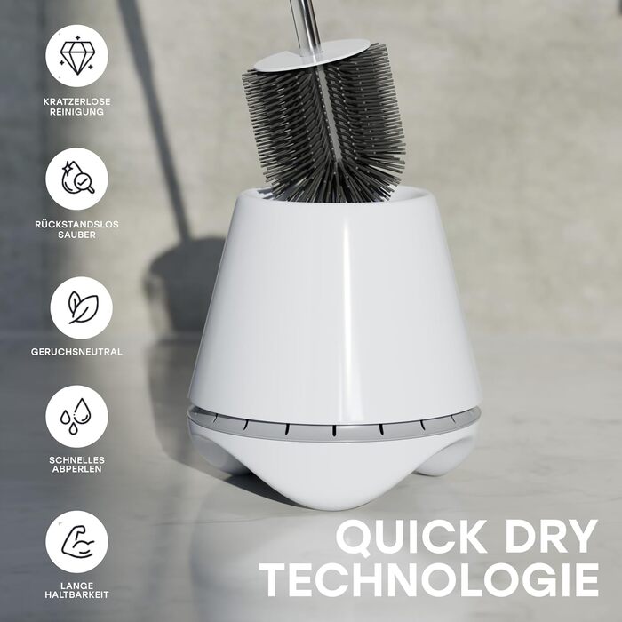 SAVEGA® Оригінальна силіконова щітка для унітазу - набір з тримачем - антибактеріальна, сіра, кругла