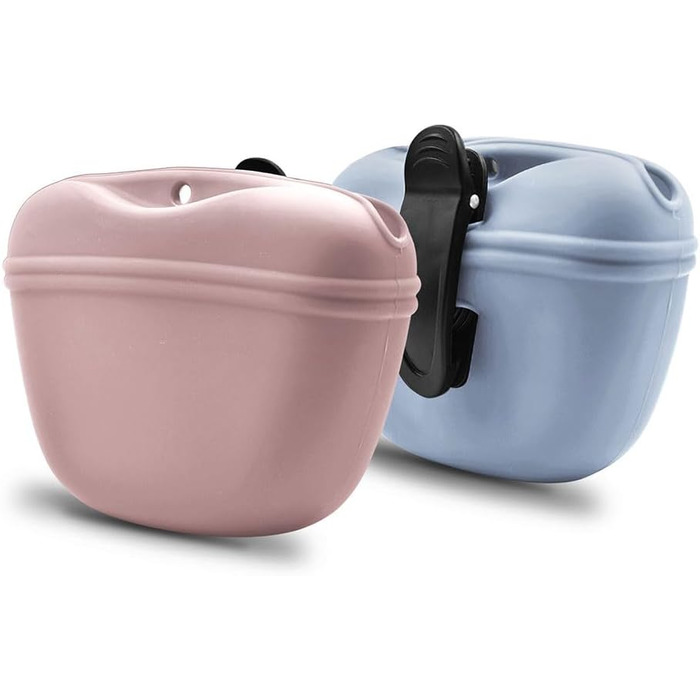 Сумка для корму для собак AUDWUD з силікону, портативна, з кліпсою та магнітною застібкою (2 шт., рожевий + блакитний)